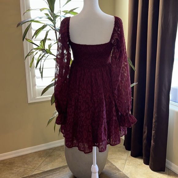 Vici leopard appliqué wine colored flounce smocked & tiered dress. So pretty! - Picture 2 of 9